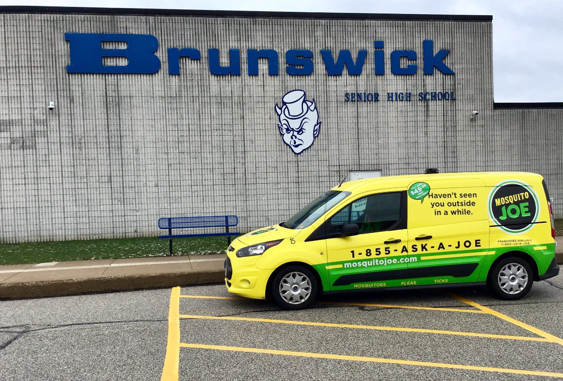 Mosquito Joe Van parked outside of Brunswick High School in Brunswick, OH